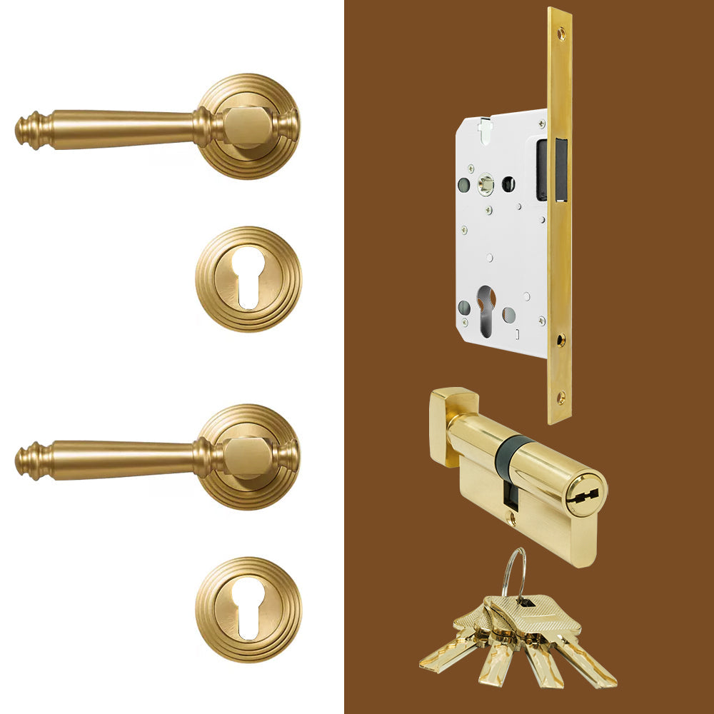 DOOROOM Indoor Door Lock Brass Set Bedroom Bathroom Double Wood Door Lever Dummy Quiet Magnetic Suction Door Lock Household