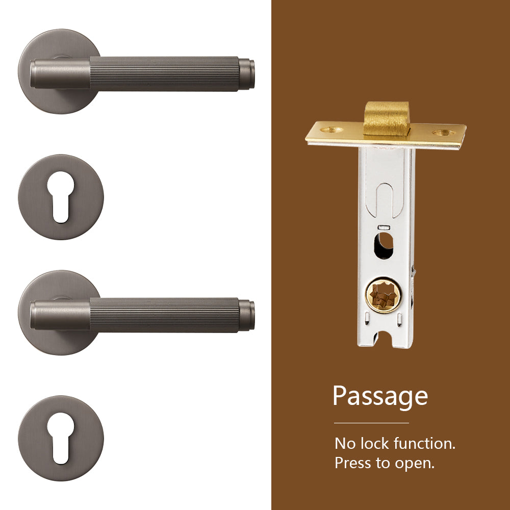 Dooroom Brass Stripe Door Lock Set Modern Grey Interior Bedroom Bathroom Double Wood Lever Dummy Handle Knob Linear