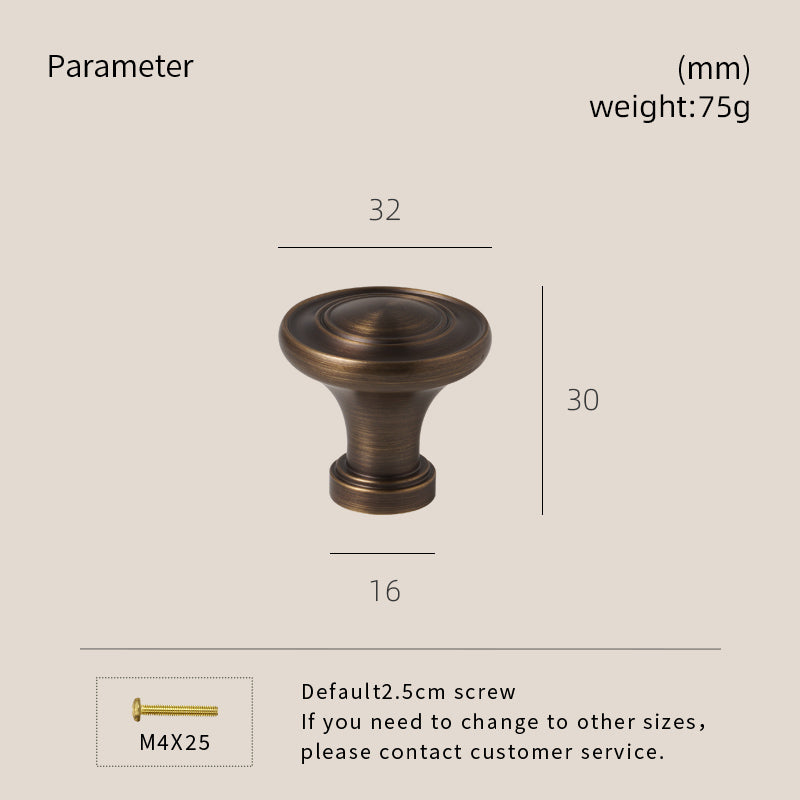 DOOROOM Solid Brass Handle Simple Wardrobe Cabinet Round Drawer Knob European Mushroom Type Porcelain Bling Single Hole Handle