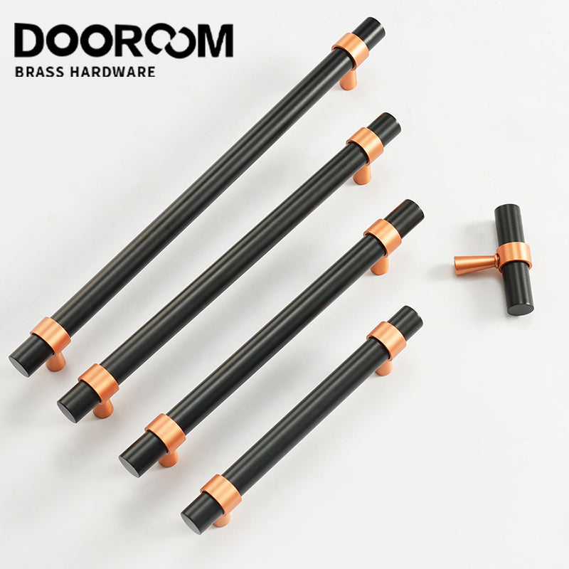 Dooroom Brass Furniture Handles Modern Copper Black Pulls Cupboard Wardrobe Dresser Shoe Box Drawer Cabinet Handles Knobs