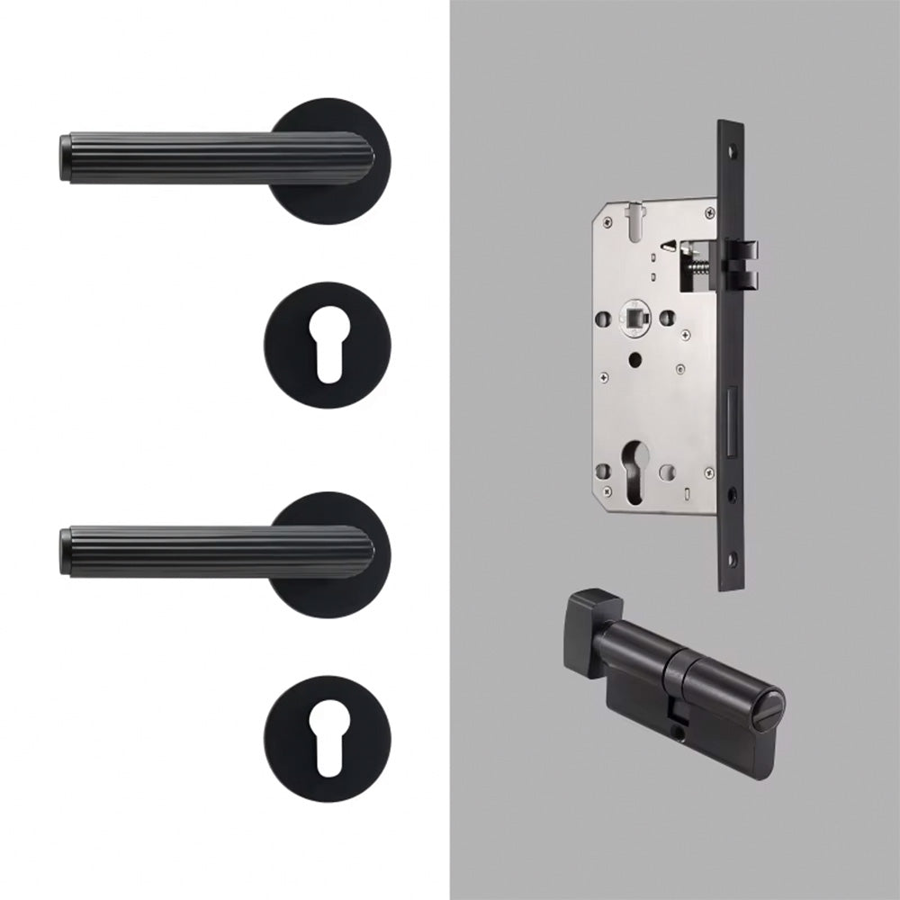 Dooroom Brass Door Lock Set Modern Stripe Matt Silver Interior Bedroom Bathroom Double Wood Door Lever Dummy Privacy Passage