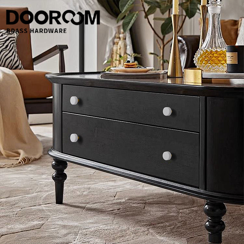 Dooroom Brass Marble Crystal Stone Furniture Handles White Green Long Round Pulls Cupboard Wardrobe Dresser Drawer Cabinet Knobs