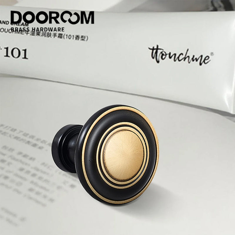 DOOROOM Solid Brass Handle Simple Wardrobe Cabinet Round Drawer Knob European Mushroom Type Porcelain Bling Single Hole Handle