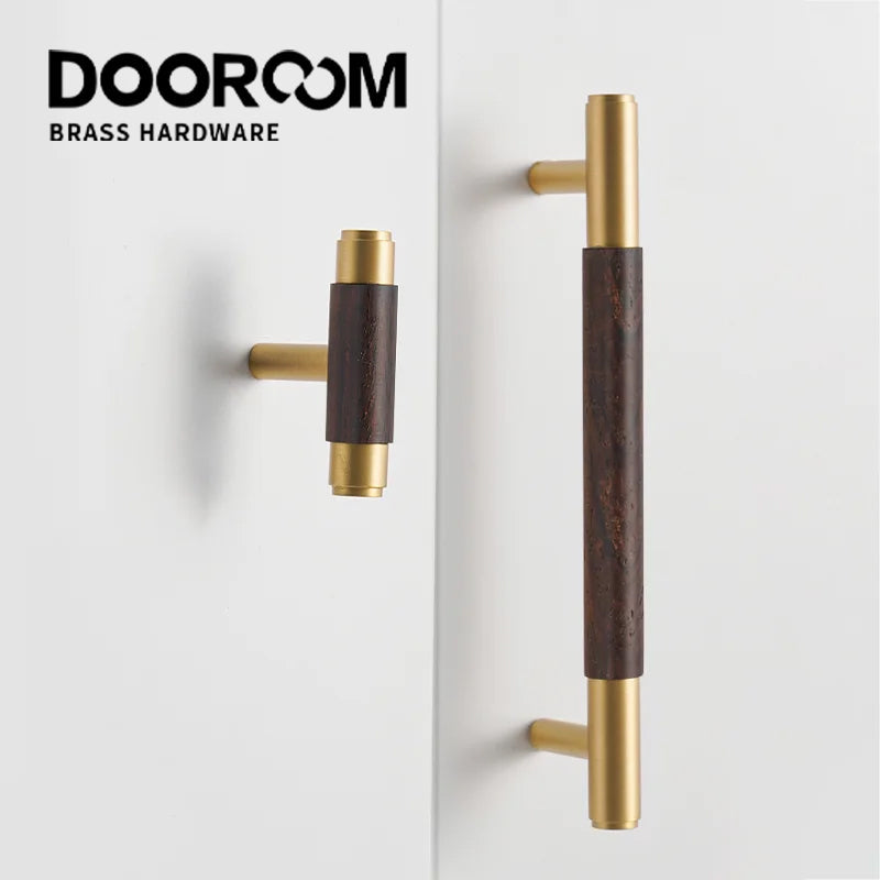 Dooroom Brass Black Walnut Furniture Handles Wardrobe Nordic Modern Simple Pull Cupboard Wardrobe Dresser Drawer Cabinet Knobs