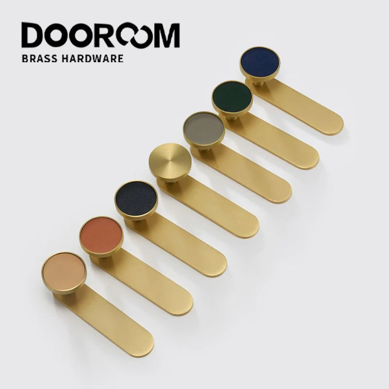 DOOROOM Brass Real Leather Cabinet Handles Cupboard Door Pulls Bearing Hooks Bathroom Indoor Kitchen Hallway Wall Clothes Hook