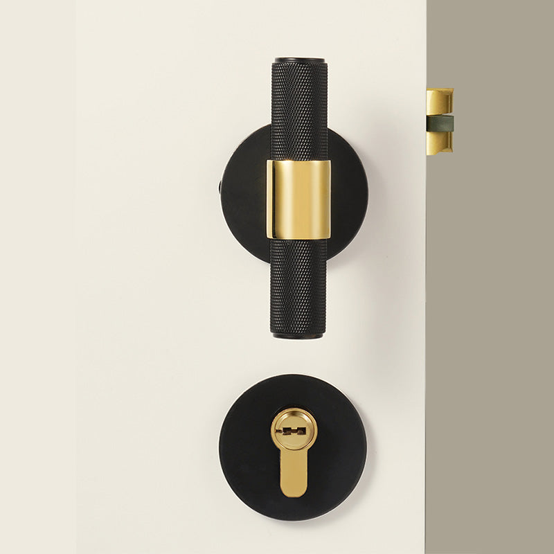 DOOROOM Brass Door Lock Set Black Gold Knurled Hidden Door  Modern T-bar Bedroom Bathroom  Door Lever Dummy Privacy Passage