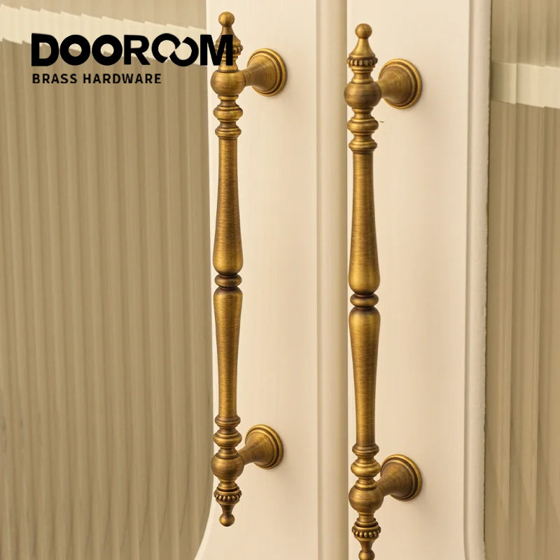 DOOROOM Brass Furniture Handles Retro Antique Bronze Senior Solid Drawer Knob Kitchen Cabinet Drawer Wardrobe Hardware Handle