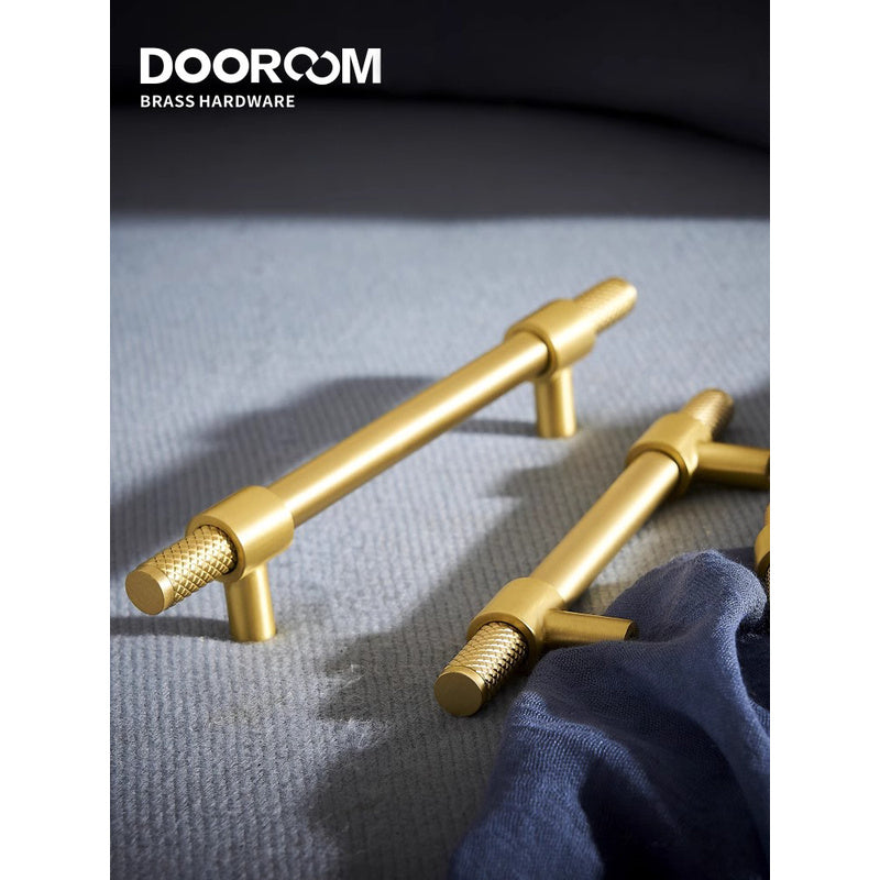 Dooroom Brass Furniture Handles T-bar Black Gold Knurled Textured Modern Italy Wardrobe Dresser Cupboard Cabinet Drawer Pulls
