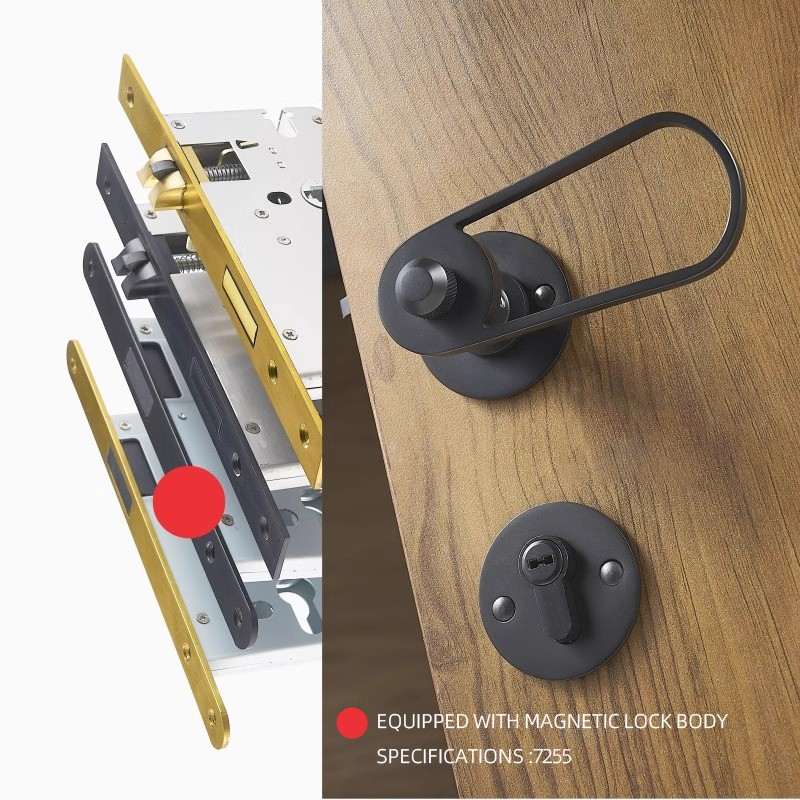DOOROOM 黄铜门把手超值磁性静音黑金色超现代设计师室内门锁把手黄铜