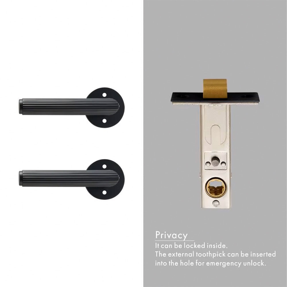 Dooroom Brass Door Lock Set Modern Stripe Matt Silver Interior Bedroom Bathroom Double Wood Door Lever Dummy Privacy Passage
