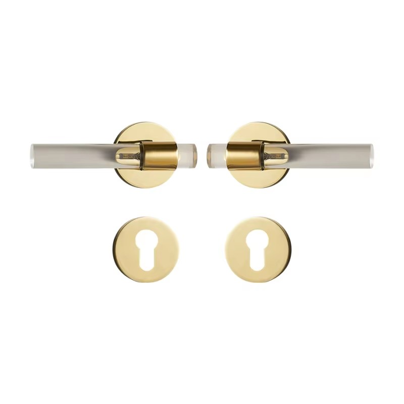 Dooroom Brass Acrylic Door Lock Set Modern Interior Bedroom Bathroom Double Wood Door Lever Set Dummy Privacy Passage Lock Set