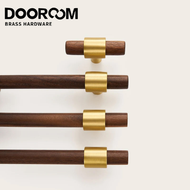 DOOROOM Brass Walnut Solid Wood Furniture Handles Closet Wardrobe Cupboard Dresser Nordic Drawer Knob Armario Modern Hardware