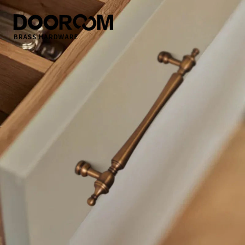 DOOROOM Brass Furniture Handles Retro Antique Bronze Senior Solid Drawer Knob Kitchen Cabinet Drawer Wardrobe Hardware Handle