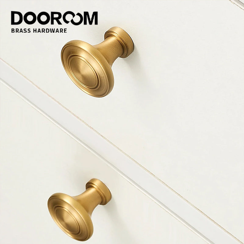 DOOROOM Solid Brass Handle Simple Wardrobe Cabinet Round Drawer Knob European Mushroom Type Porcelain Bling Single Hole Handle