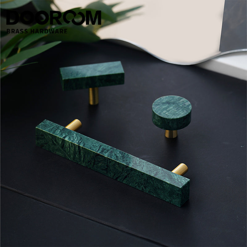 Dooroom Brass Marble Crystal Stone Furniture Handles White Green Long Round Pulls Cupboard Wardrobe Dresser Drawer Cabinet Knobs