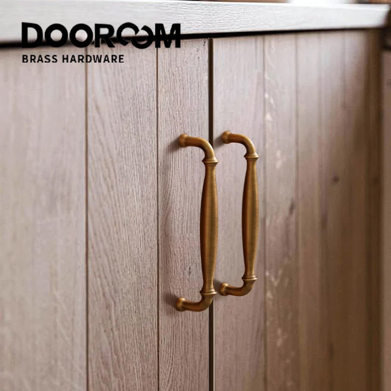 DOOROOM Brass Furniture Handles Retro Antique Bronze Kitchen Cabinet Drawer Knob Modern Drawer Pull Handle Hardware Accessoires