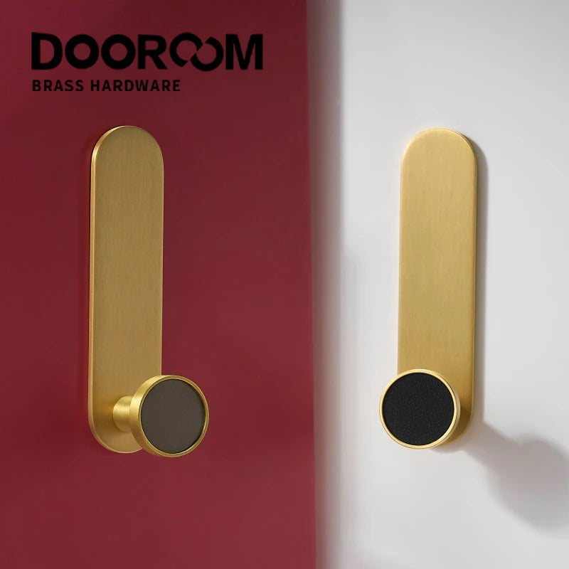 DOOROOM Brass Real Leather Cabinet Handles Cupboard Door Pulls Bearing Hooks Bathroom Indoor Kitchen Hallway Wall Clothes Hook