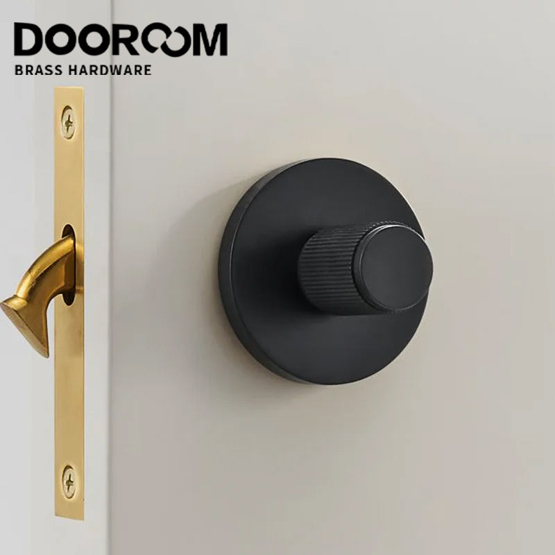 DOOROOM Brass Soliding knob BK One Word Emergency Sliding Door Lock Copper Wire Black Bathroom Sliding Door Lock copper