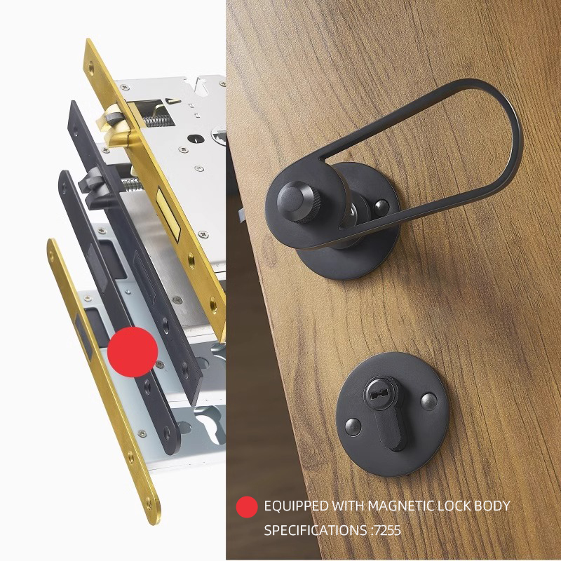 DOOROOM 黄铜门把手超值磁性静音黑金色超现代设计师室内门锁把手黄铜
