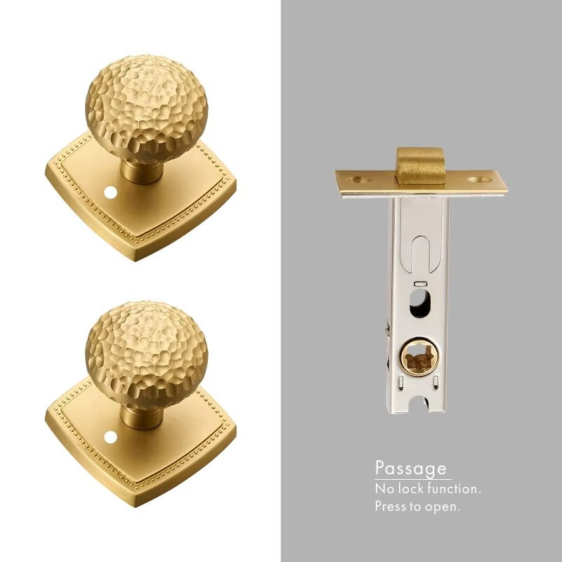 Dooroom Brass Door Lock Set Hammered Modern Bedroom Bathroom Double Lever Dummy Privacy Passage Hidden Handle Knob