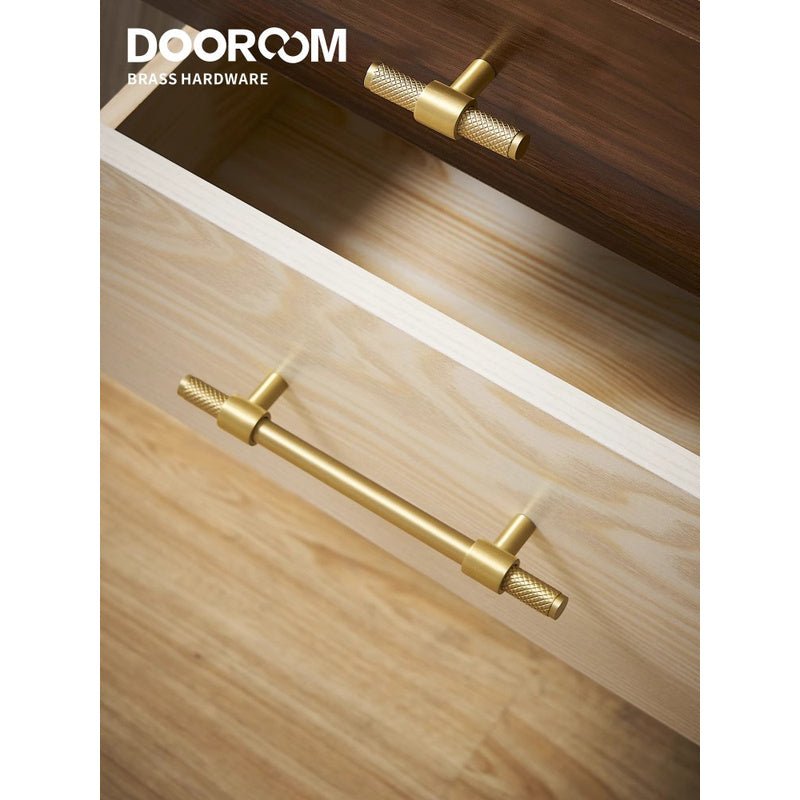 Dooroom Brass Furniture Handles T-bar Black Gold Knurled Textured Modern Italy Wardrobe Dresser Cupboard Cabinet Drawer Pulls