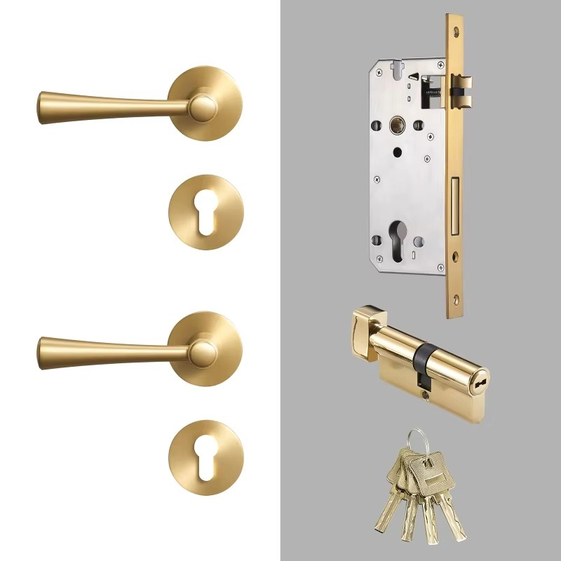 Dooroom Brass Door Lock Set Modern Light Luxury Interiror Bedroom Bathroom Double Wood Door Lever Set Dummy Handle Knob
