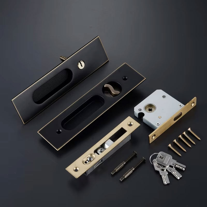 Dooroom Brass Sliding Door Lock Modern American Push Pull Hidden Handle Interior Living Room Bathroom Balcony Lockset With Keys