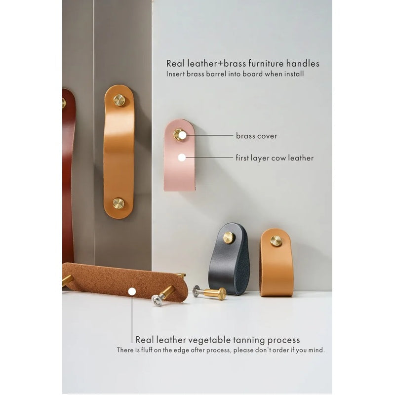 Dooroom Brass Furniture Handles Red Cow Leather Nordic