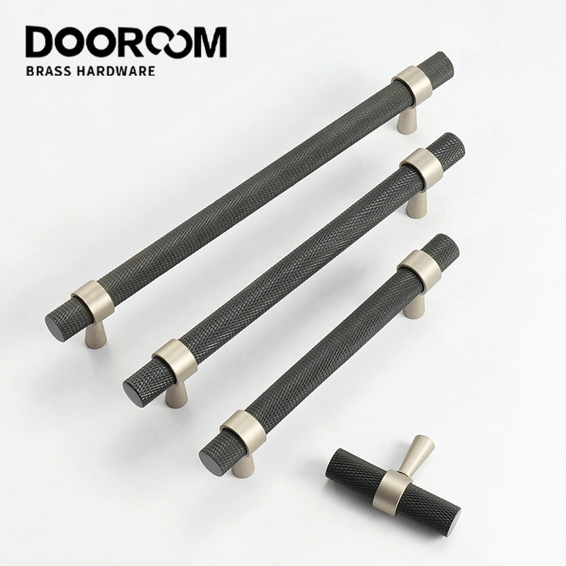Dooroom Brass Knurled Furniture Handles Antique Brass Cupboard Wardrobe Dresser Shoe Box Drawer Cabinet T-bar Pulls