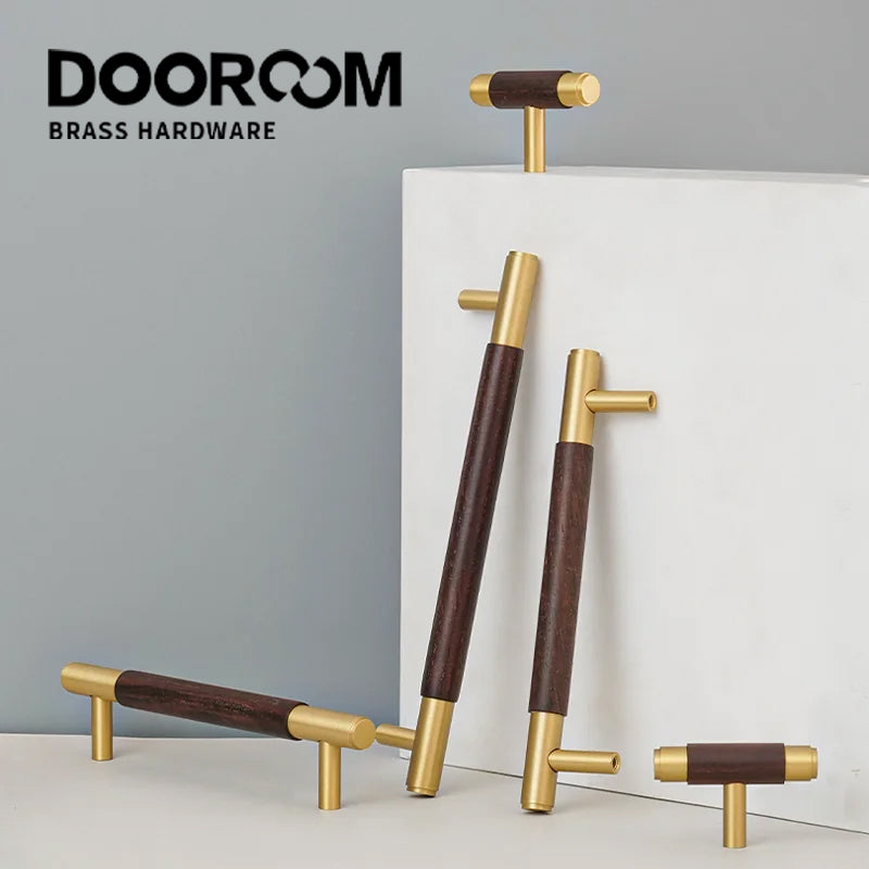 Dooroom Brass Black Walnut Furniture Handles Wardrobe Nordic Modern Simple Pull Cupboard Wardrobe Dresser Drawer Cabinet Knobs