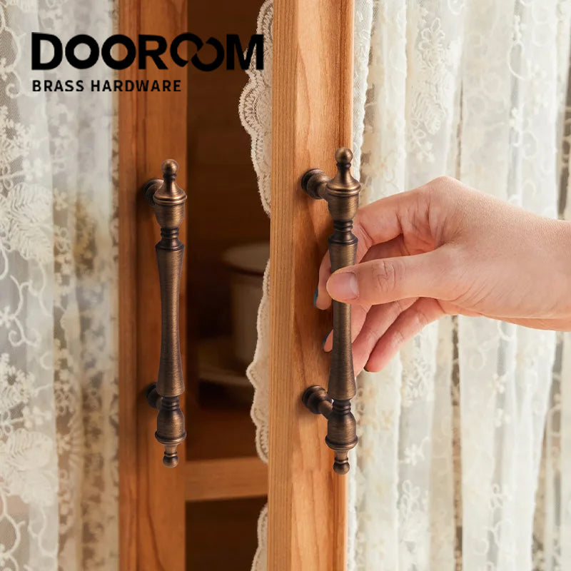 DOOROOM Brass Furniture Handles Retro Antique Bronze Senior Solid Drawer Knob Kitchen Cabinet Drawer Wardrobe Hardware Handle
