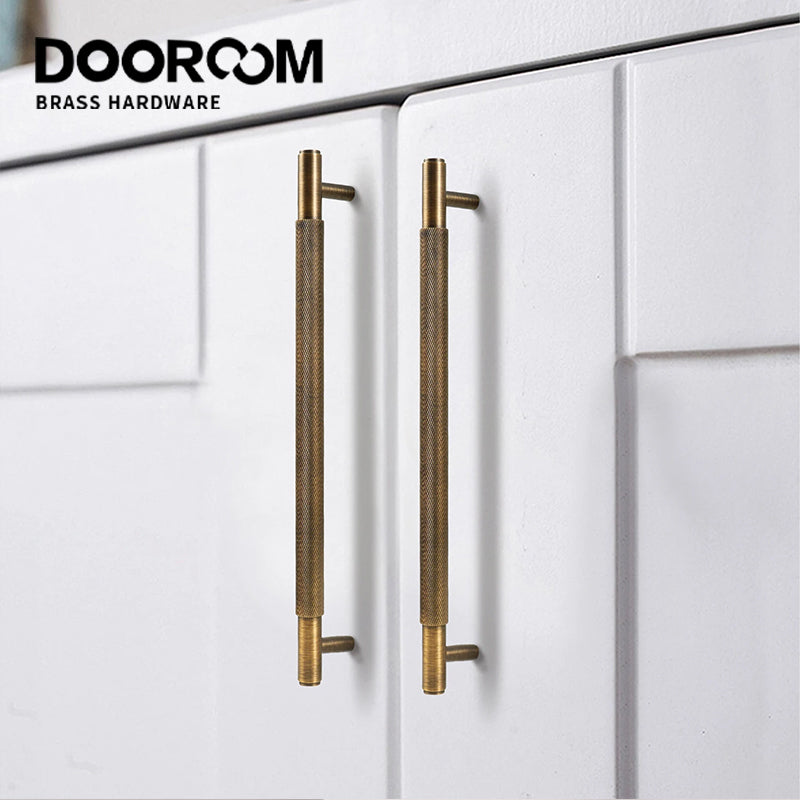 SAILANKA-Brass Cabinet Handles, Wardrobe Pulls, Drawer Knobs, Knurled Furniture Door T Bar Handle for Chest Drawer Dresser