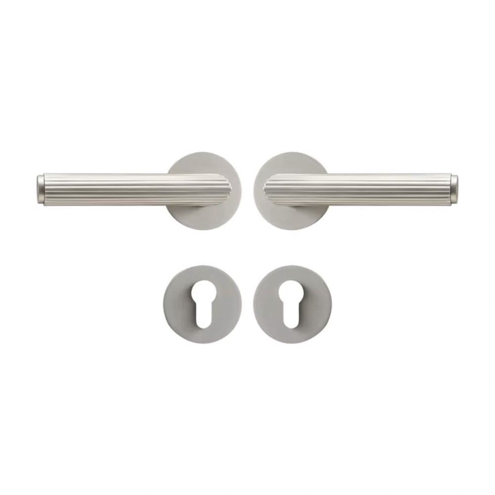 Dooroom Brass Door Lock Set Modern Stripe Matt Silver Interior Bedroom Bathroom Double Wood Door Lever Dummy Privacy Passage