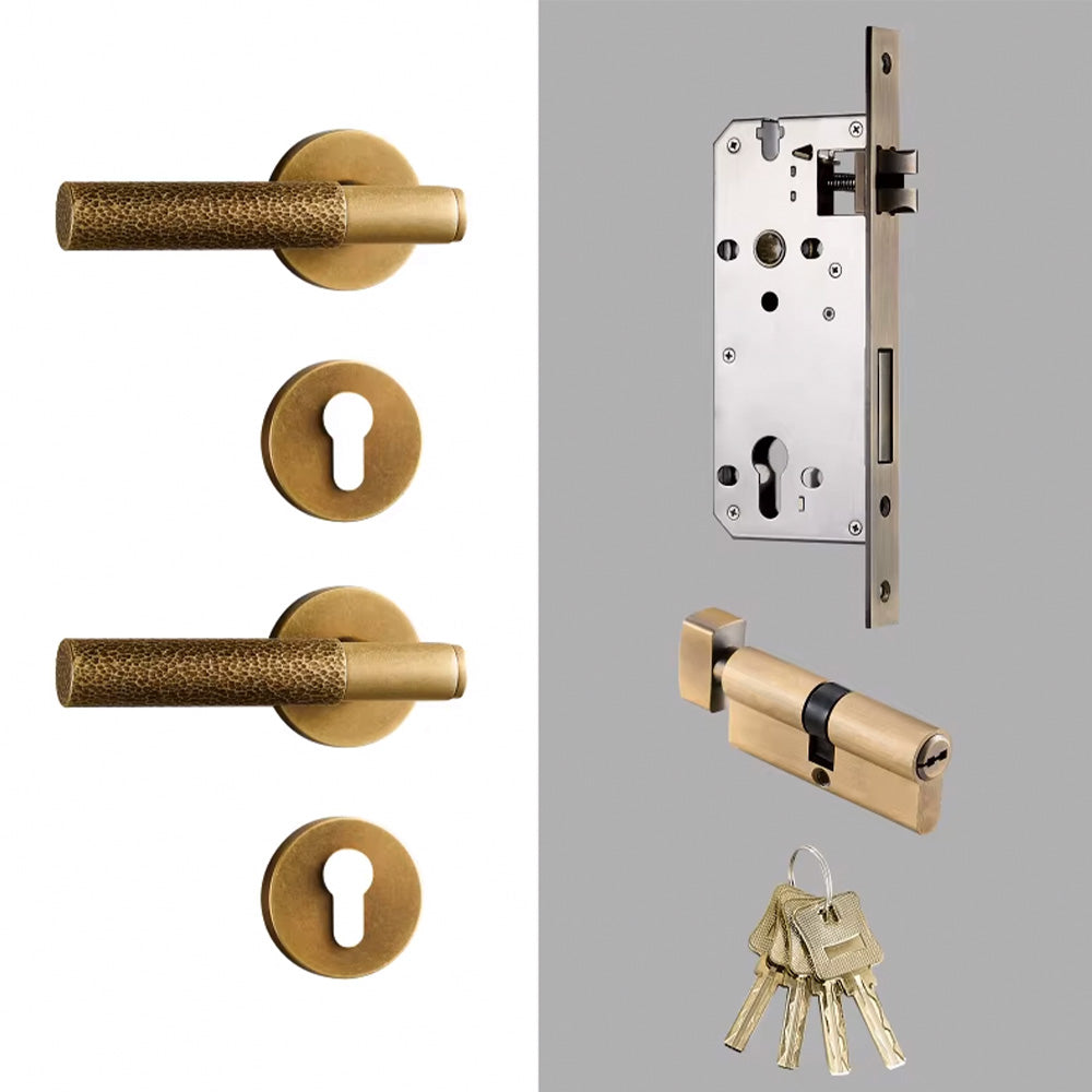 Dooroom Brass Door Lock Set Hammered Polished Brass Gold Yellow Bronze Interior Bedroom Bathroom Double Wood Door Lever