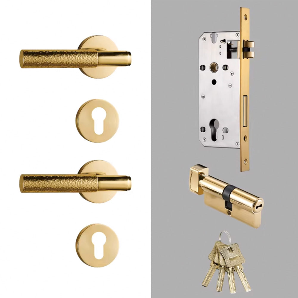 Dooroom Brass Door Lock Set Hammered Polished Brass Gold Yellow Bronze Interior Bedroom Bathroom Double Wood Door Lever