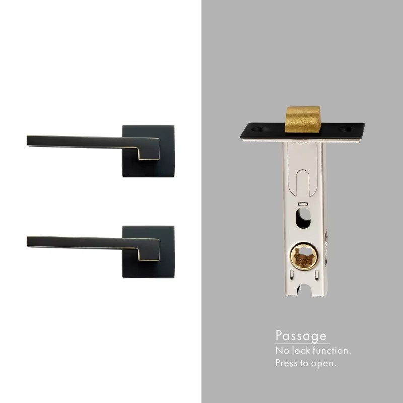 Dooroom Brass Door Lever American Nordic Modern Solid Wood Interior Door Lock Bedroom Split Mechanical Set Handle Black Square