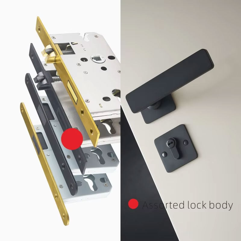 Dooroom Brass Door Lever Ultra-thin Mute Modern Black Gold Interior Bedroom Bathroom Wood Door Lock Set Split Handle Knob