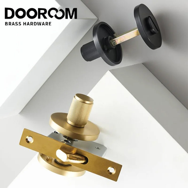 DOOROOM Brass Soliding knob BK One Word Emergency Sliding Door Lock Copper Wire Black Bathroom Sliding Door Lock copper