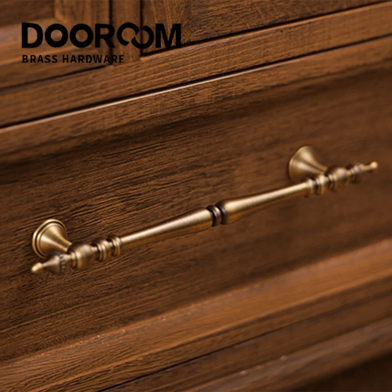 DOOROOM Brass Furniture Handles Retro Antique Bronze Senior Solid Drawer Knob Kitchen Cabinet Drawer Wardrobe Hardware Handle