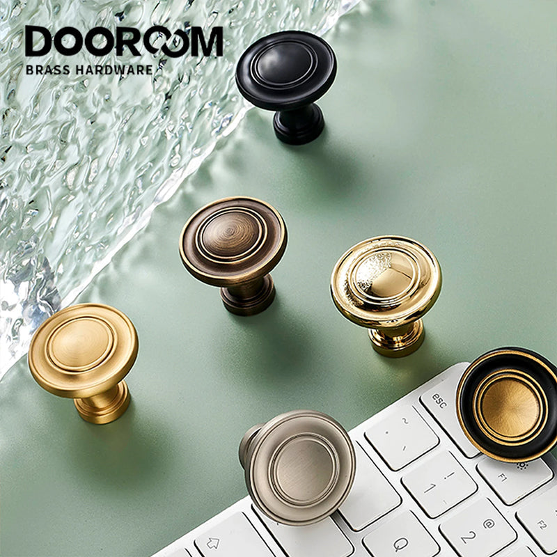 DOOROOM Solid Brass Handle Simple Wardrobe Cabinet Round Drawer Knob European Mushroom Type Porcelain Bling Single Hole Handle