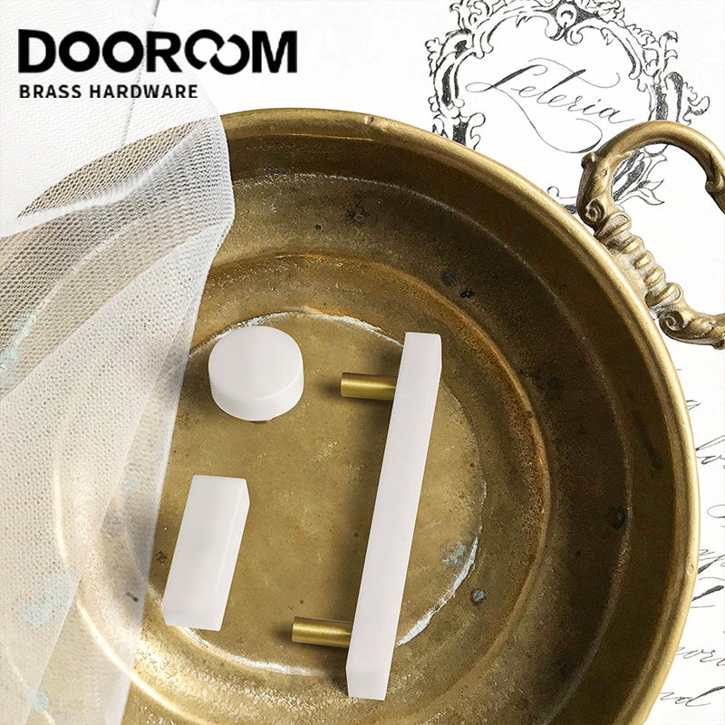 Dooroom Brass Marble Crystal Stone Furniture Handles White Green Long Round Pulls Cupboard Wardrobe Dresser Drawer Cabinet Knobs