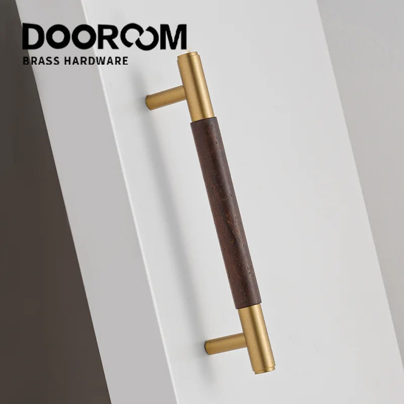 Dooroom Brass Black Walnut Furniture Handles Wardrobe Nordic Modern Simple Pull Cupboard Wardrobe Dresser Drawer Cabinet Knobs