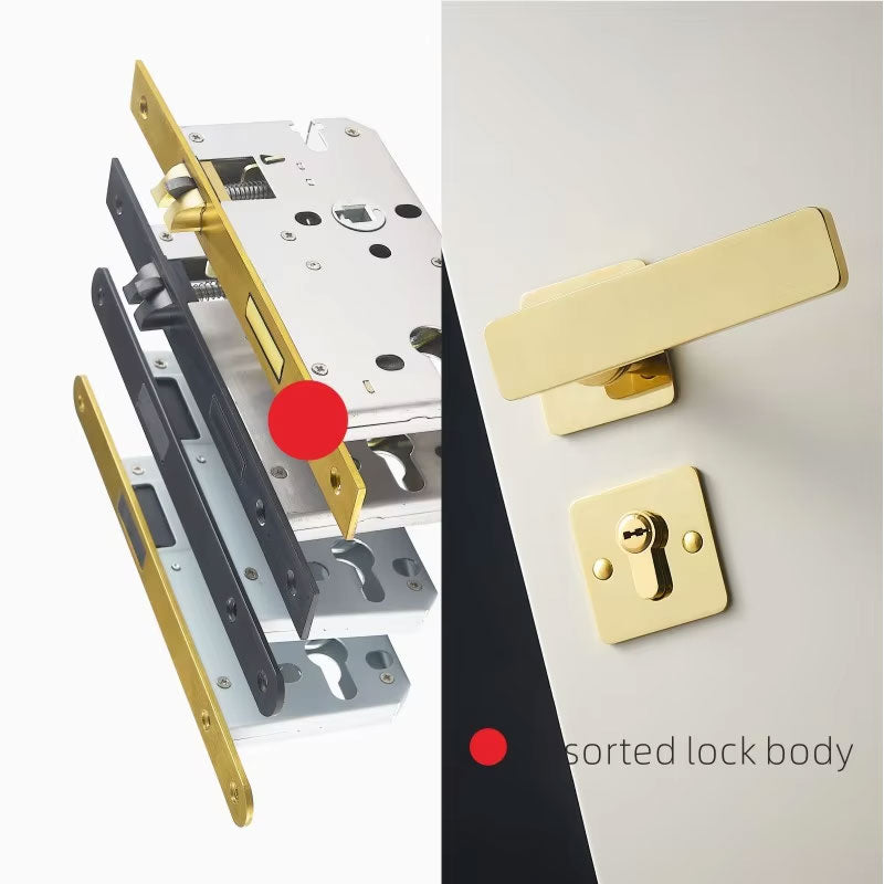 Dooroom Brass Door Lever Ultra-thin Mute Modern Black Gold Interior Bedroom Bathroom Wood Door Lock Set Split Handle Knob