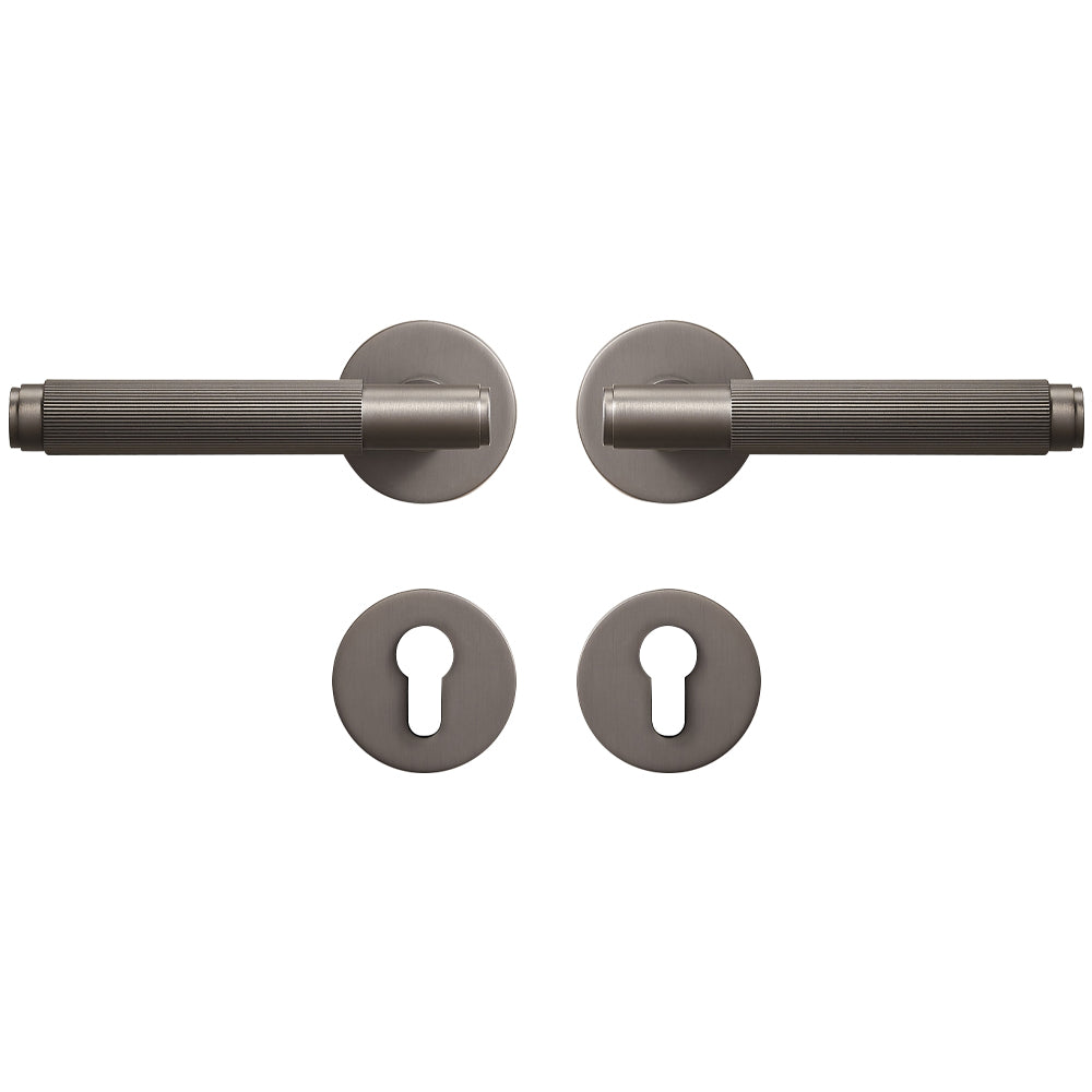 Dooroom Brass Stripe Door Lock Set Modern Grey Interior Bedroom Bathroom Double Wood Lever Dummy Handle Knob Linear