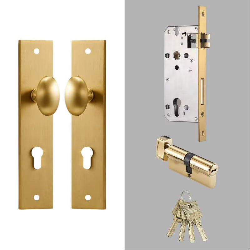 Dooroom Brass Door Lock Set Modern Egg Shaped Knob Long Plate Interior Bedroom Bathroom Double Wood Door Lever Set Dummy Handles
