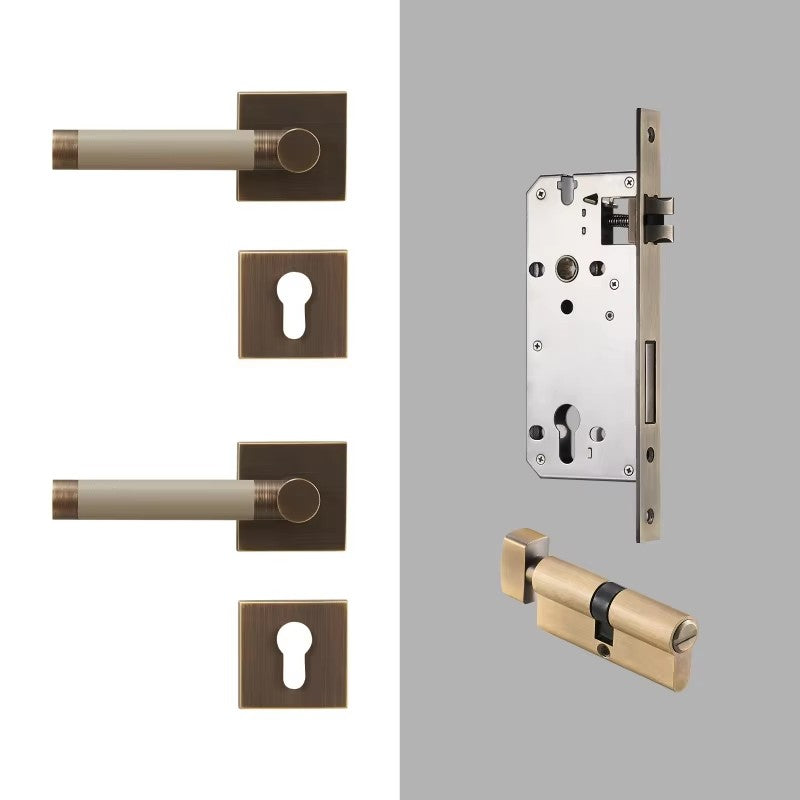 Dooroom Brass Door Lock Set Modern Replaceable Leather Interior Bedroom Bathroom Double Dummy Privacy Passage Door Lever Set