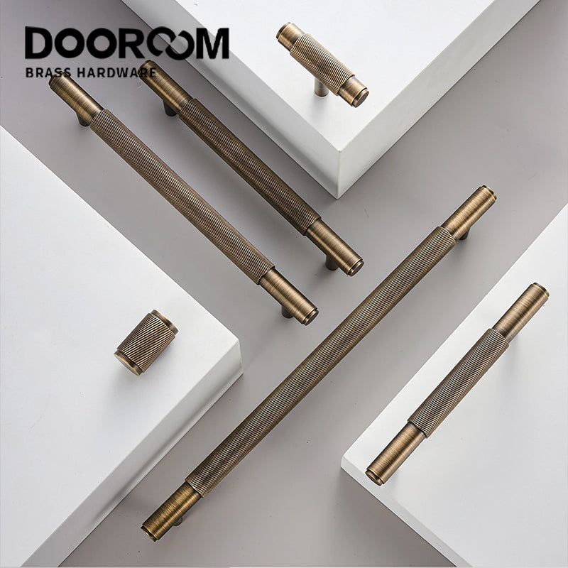 SAILANKA-Brass Cabinet Handles, Wardrobe Pulls, Drawer Knobs, Knurled Furniture Door T Bar Handle for Chest Drawer Dresser