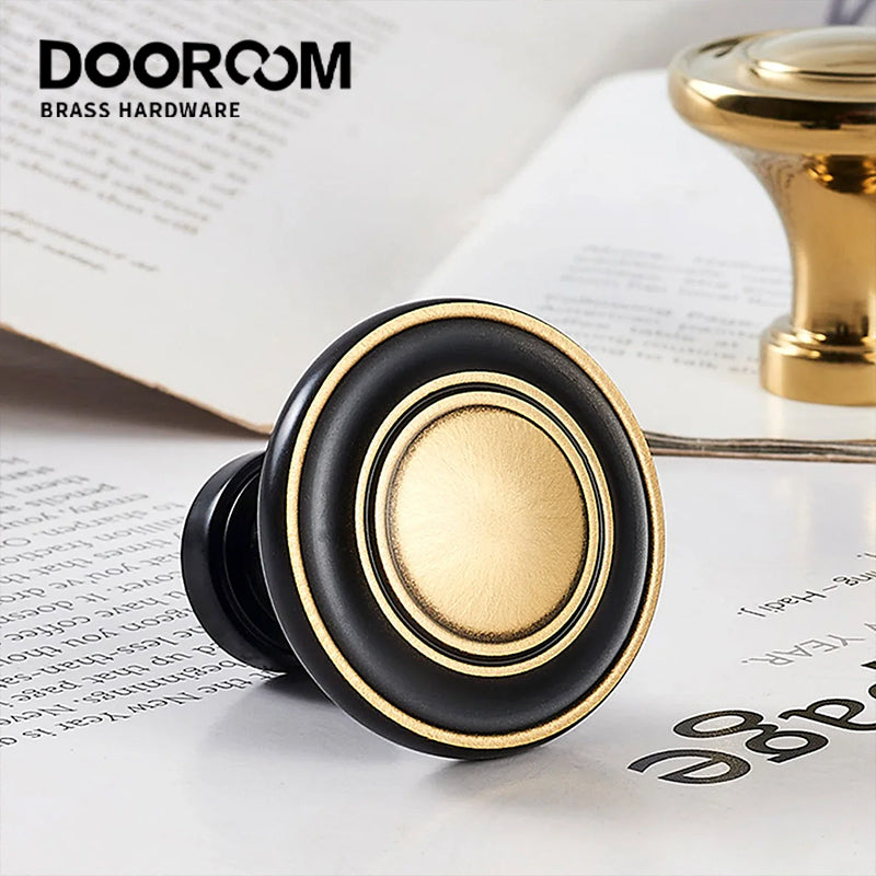 DOOROOM Solid Brass Handle Simple Wardrobe Cabinet Round Drawer Knob European Mushroom Type Porcelain Bling Single Hole Handle
