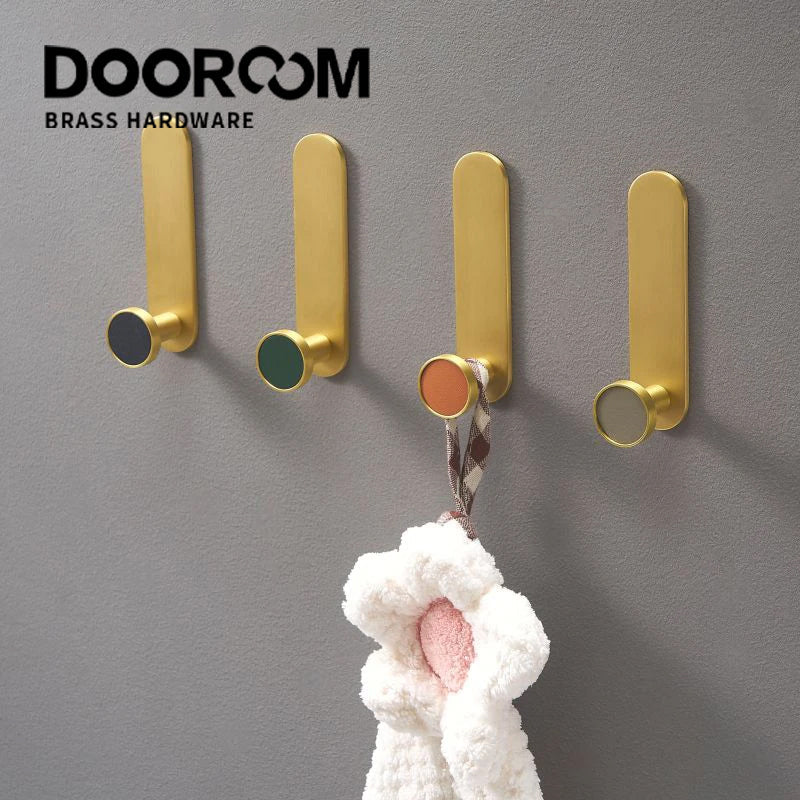DOOROOM Brass Real Leather Cabinet Handles Cupboard Door Pulls Bearing Hooks Bathroom Indoor Kitchen Hallway Wall Clothes Hook