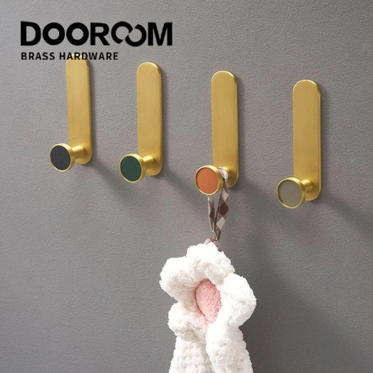DOOROOM Brass Real Leather Cabinet Handles Cupboard Door Pulls Bearing Hooks Bathroom Indoor Kitchen Hallway Wall Clothes Hook